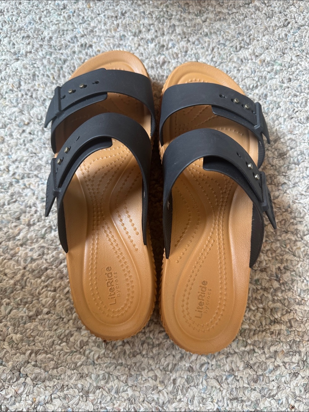 CROCS Black and Tan Sandals